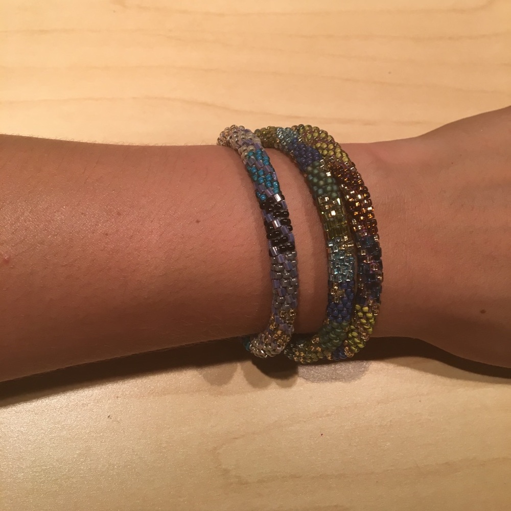 Bundle of 3 Colorful Snake-type Bracelets & Matching Necklace